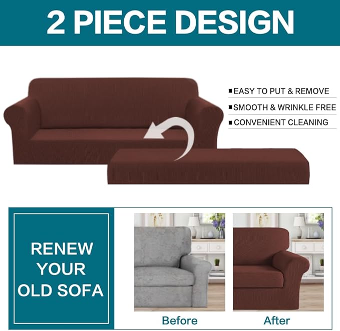 Turquoize Stretch Sofa Slipcover 2 Pieces Sofa Cover Couch Cover