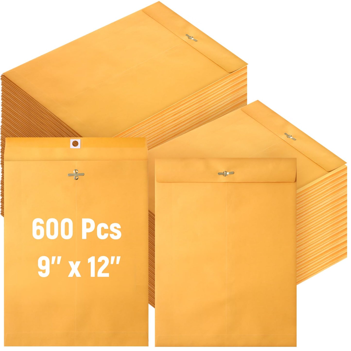 Ctosree 600 Pcs Manilla Envelopes Clasp Envelopes Bulk Brown Kraft Catalog Letter with Clasp Closure and Gummed Seal 28lb Heavyweight Paper (9 x 12 Inch)