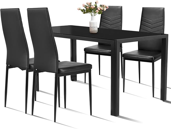 NAFORT Dining Table Set for 4, 48.5" Rectangle Tempered Glass Kitchen Room Table