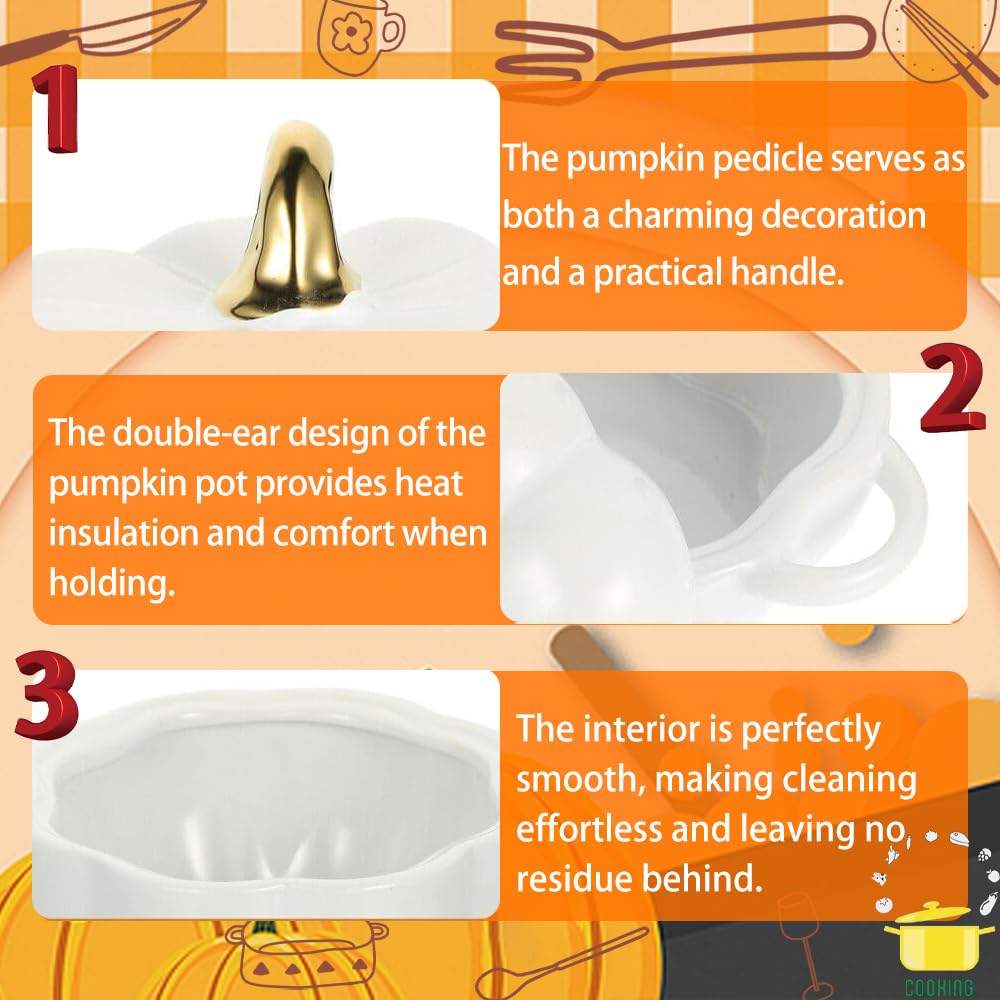 Fall Pumpkin Ceramic Bowl with Lid, 15 oz Microwave & Dishwasher Safe Pumpkin Soup Bowl with Handle, Pumpkin Decor Storage Jar for Home Thanksgiving Halloween Party, Pumpkin Dish,Halloween Candy Bowl