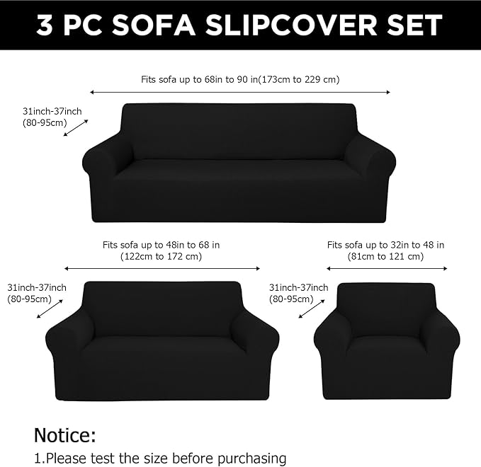 Peryiter 3 Pcs Couch and Loveseat Covers Set Sofa Cover