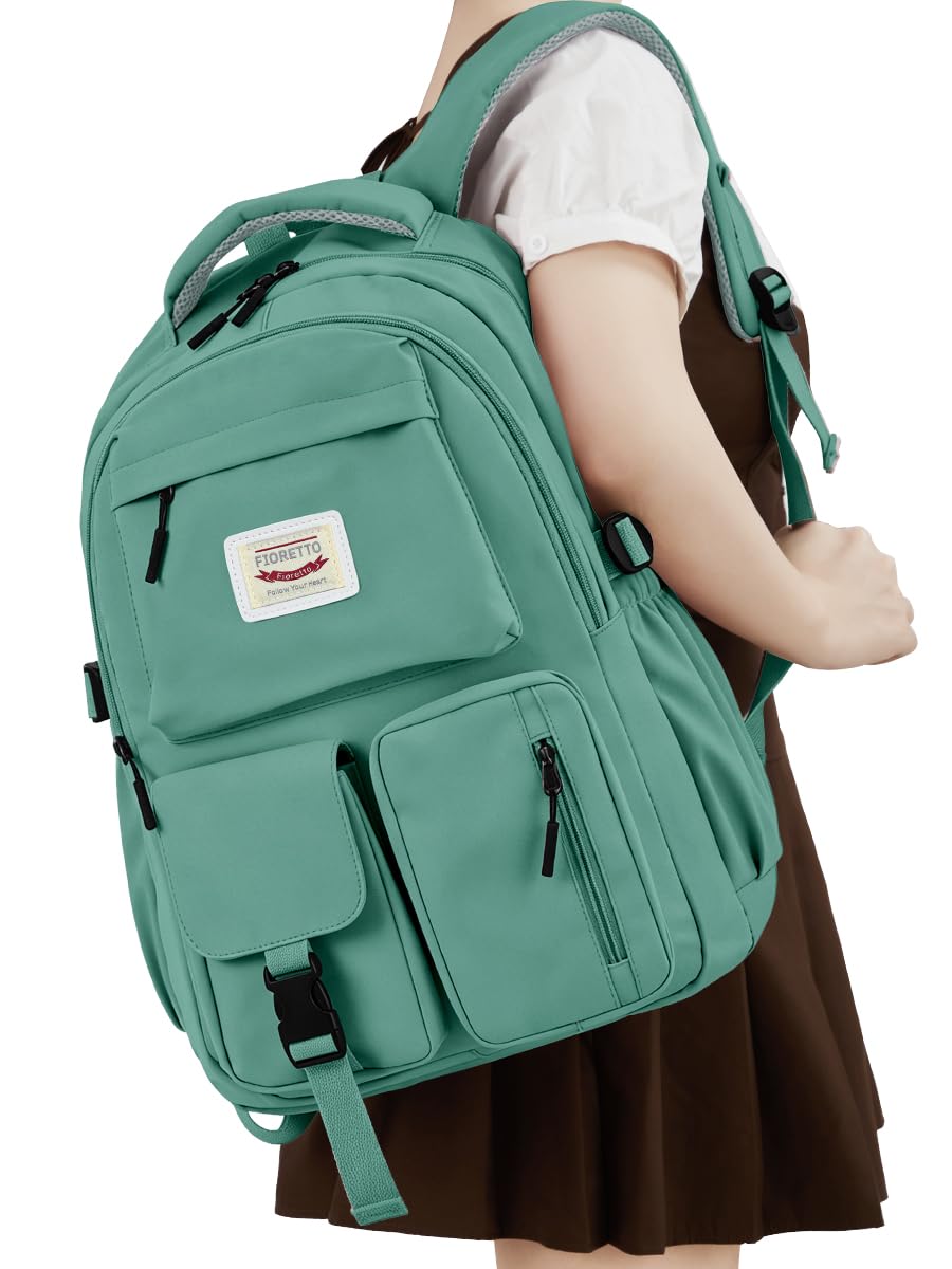 FIORETTO School Backpack for Teen Girls & Women with Compartment, Lightweight School Bag Bookbag with Multiple Pockets, Ideal for Middle High School, College, Travel, Dark Green 25L