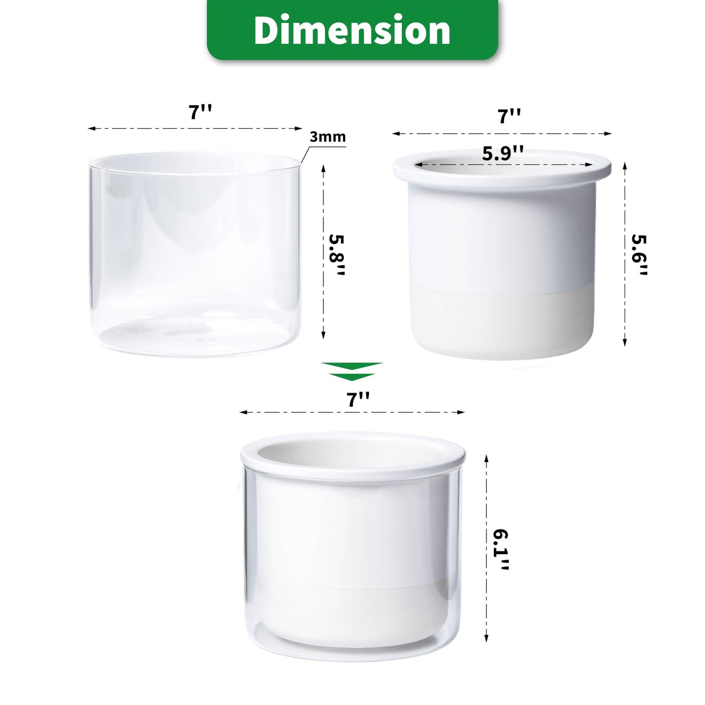 Phoenix Vine 6 Inch Self Watering Planter Pot, Design White Terracotta Pot for Plants, Indoor Cylinder Terra Cotta Pot with Glass Vase, Set of 1, 51-B-F-1