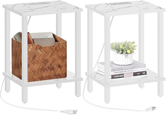 TUTOTAK End Table with Charging Station, Small Side Table, Nightstand Bedside