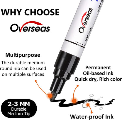 Overseas Permanent Paint Pens Yellow Markers - 2 Pack Single color Oil Based Paint Markers, Medium Tip, Quick Drying and Waterproof Marker Pen for Metal, Rock Painting, Wood, Plastic, Canvas, Mugs