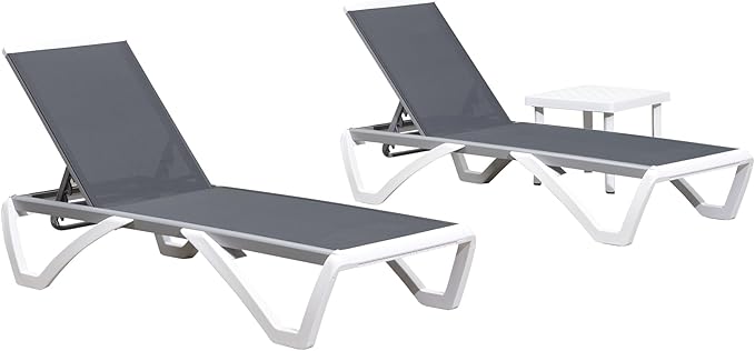PURPLE LEAF Patio Chaise Lounge Chair Set of 3 Outside Aluminum Plastic