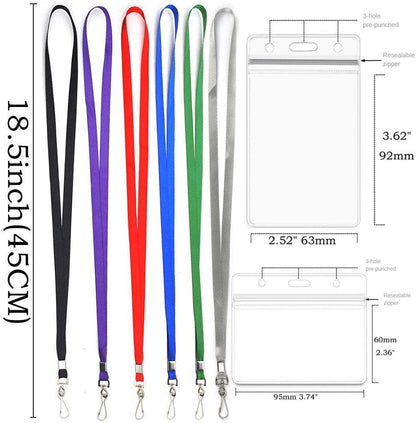 Lanyards with Id Holder Name Badges Waterproof Name tag Badge Holders with Neck Lanyard Swivel J-Hook Clip 50 Pack (Purple, Vertical)
