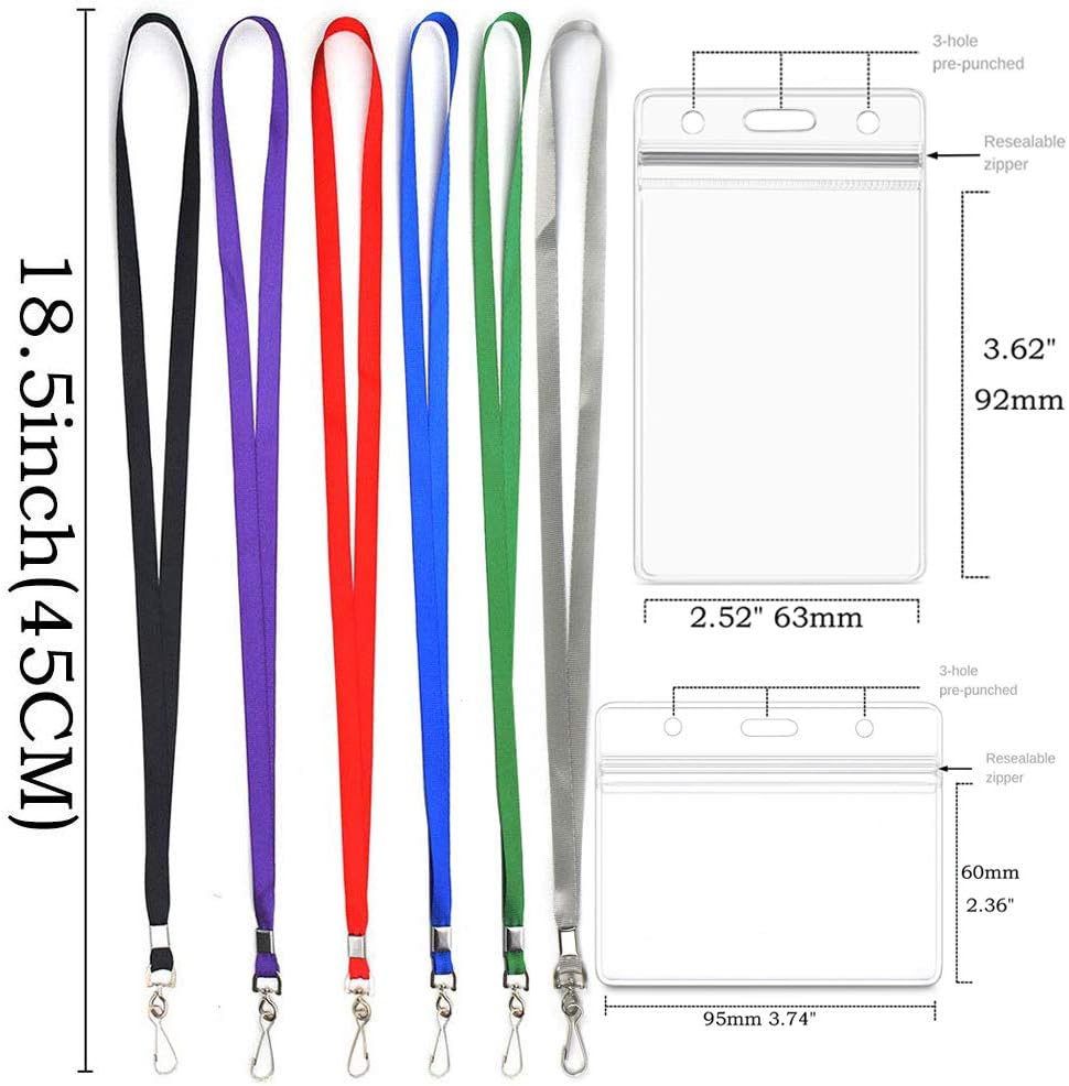 Lanyards with Id Holder Name Badges Waterproof Name tag Badge Holders with Neck Lanyard Swivel J-Hook Clip 50 Pack (Purple, Horizontal)