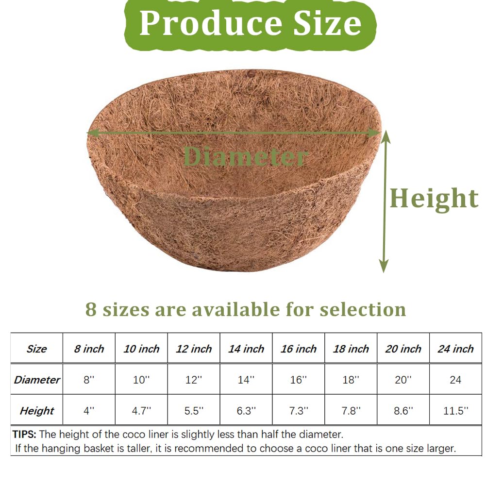 Rimonasure 2 Pack Round Coco Liners for Hanging Basket Replacement Coconut Fiber Liner for Garden Decoration Flower Pot (16 inch)