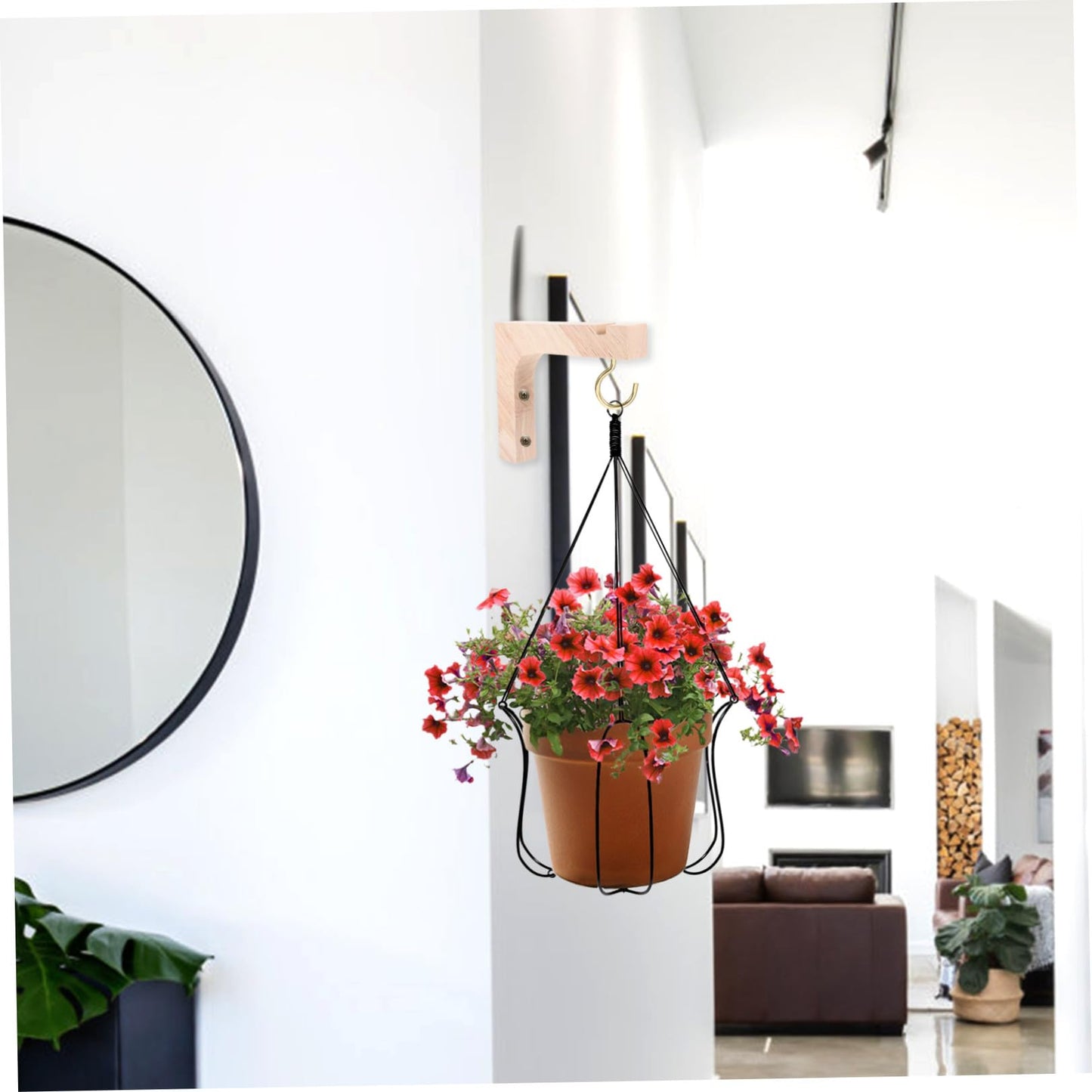 UKCOCO 2pcs Wooden Plant Hangers Wall Mounted Hooks for Indoor Hanging Plant Brackets Heavy Duty Natural Wood for Flower Pots