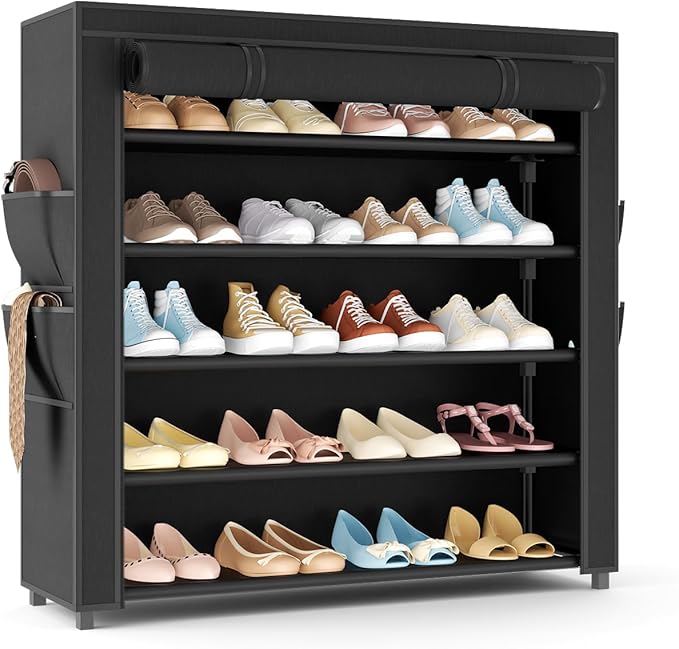 LANTEFUL Shoe Rack with Covers 5 Tier Tall Shoe Rack Organizer Large Capacity