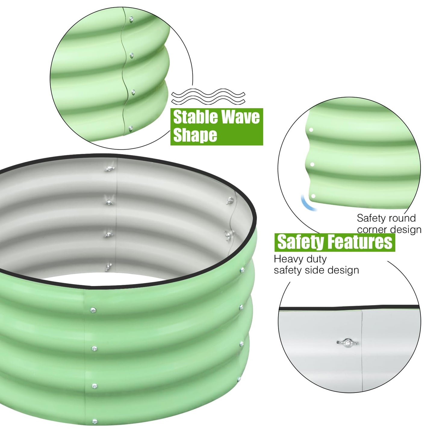 SnugNiture 2x2x1ft Round Galvanized Raised Garden Bed Kit Outdoor, Metal Planter Box for Planting Plants Vegetables, Green
