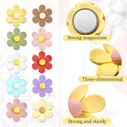 Qualsen Large Flower Magnets for Whiteboard & Fridge – 12 Pcs Cute 3D Decorative Refrigerator Magnets for Locker, Kitchen, Office（34mm）