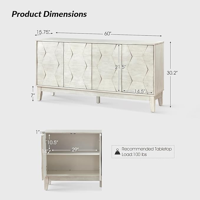 HULALA HOME Mid Century Sideboard Buffet Cabinet