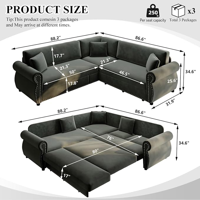 88.2" Sectional Sleeper Sofa