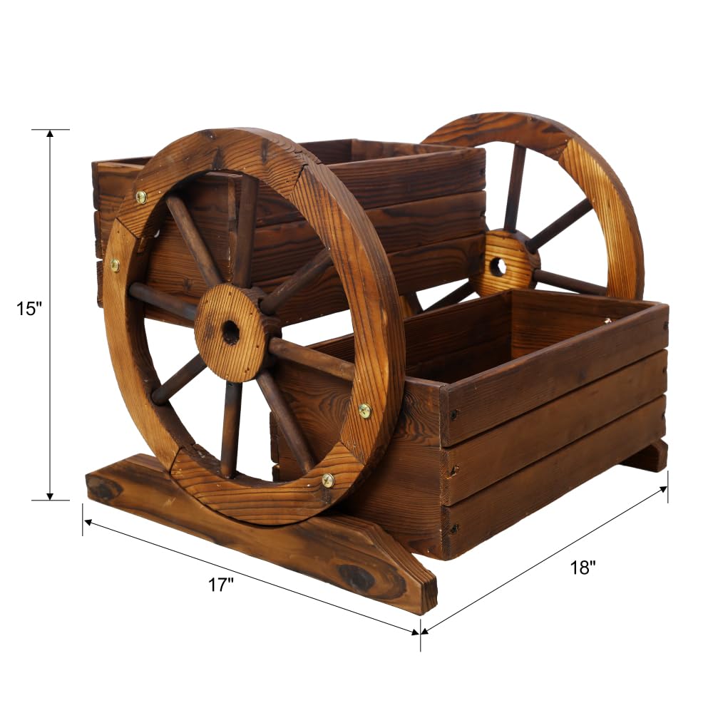 EASTALOLO Wooden Wagon Planter Box, Premium 2-Tier Garden Planter with Wheels, Decorative Planter for Flowers, Herbs & Vegetables, Ideal for Indoor & Outdoor Patio, Garden, Balcony Décor