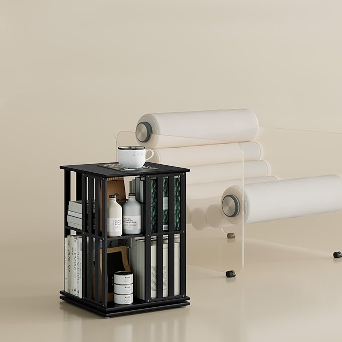 YOWOS Rotating Bookshelf Tower, 360° Display Spinning Bookcase, Bamboo