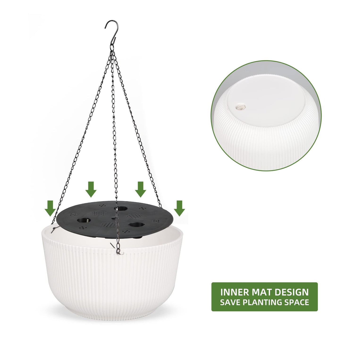 Dexceder 8.75 Inch Self Watering Hanging Planters Indoor Outdoor, Thickened Hanging Basket Flower Plant Pot (2 Pack, White)