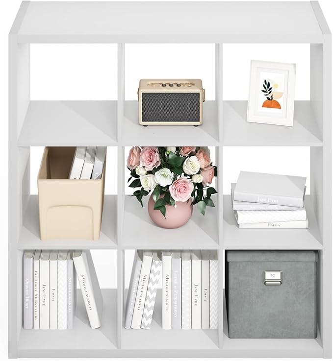 Furinno Simple Cube Storage Organizer, 9-Cube Display Shelf, Open Back Shelving