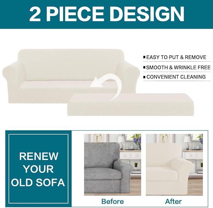 Turquoize Stretch Sofa Slipcover 2 Pieces Sofa Cover Couch Cover