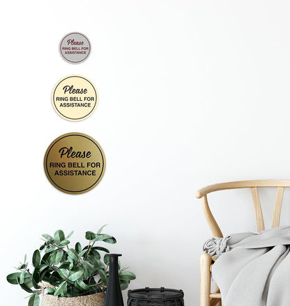 Signs ByLITA Circle Please Ring Bell For Assistance Wall or Door Sign | Easy Installation | Front Desk Reception Sign (Dark Brown) - Large (5 Pack)