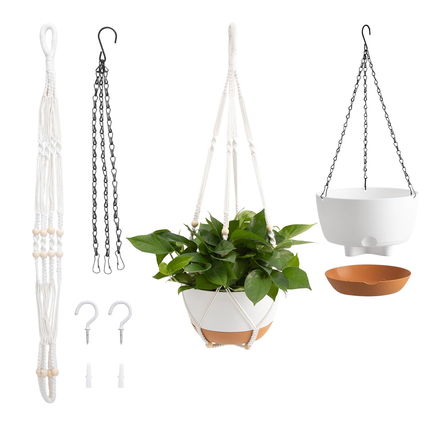 VEVOR Hanging Planters, 10 Inch Self-Watering Hanging Planter, 2 Pack Flower Pots with Drainage Hole & 2 Kinds of Plant Hangers, Plastic Basket Pots, for Garden Home Decor, Indoor & Outdoor Plants