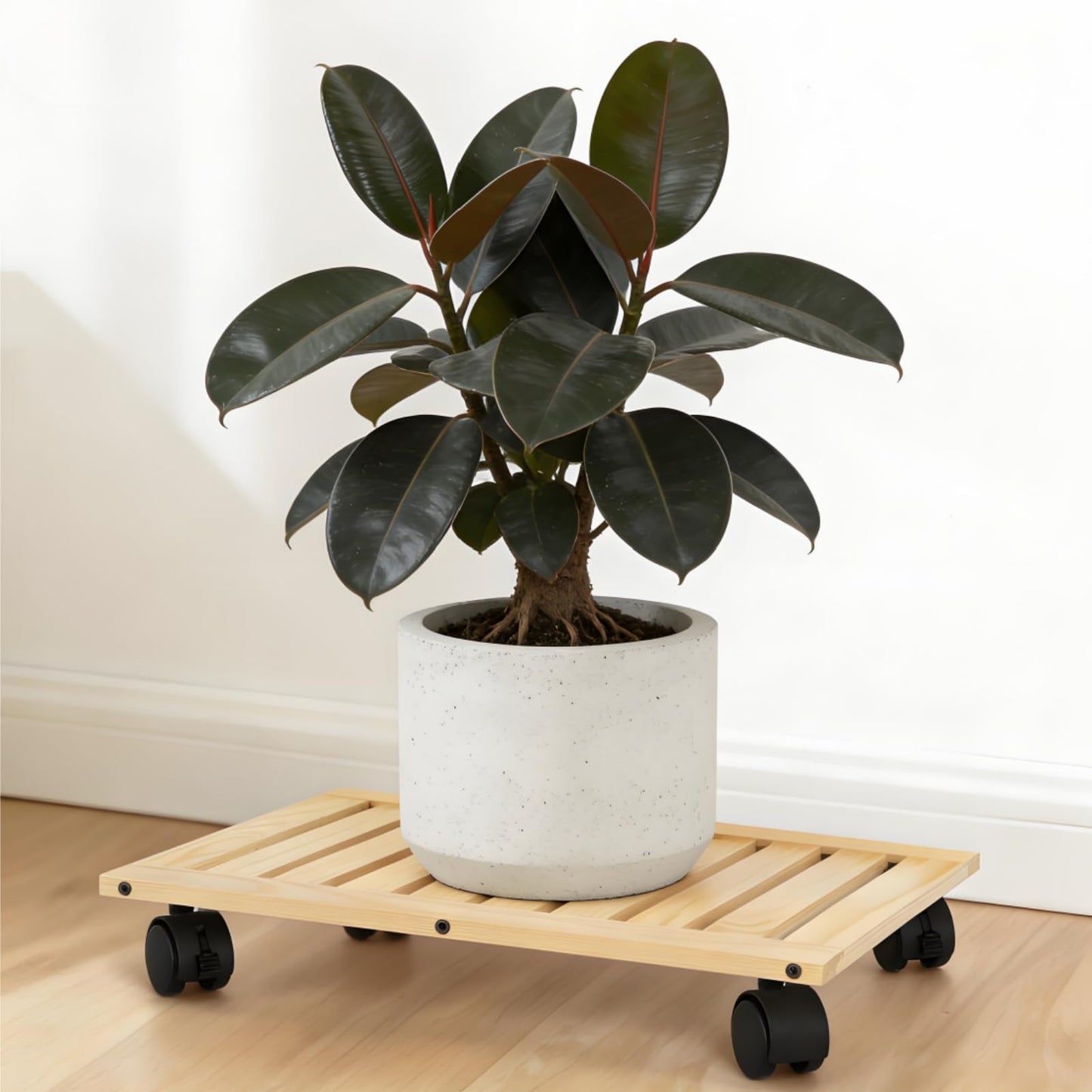 Nagpew Wood Plant Caddy, Heavy Duty Plant Stand with Lockable Wheels, Rectangular Pot Dolly Flower Mover for Indoor Outdoor, Holds up to 150 Lbs