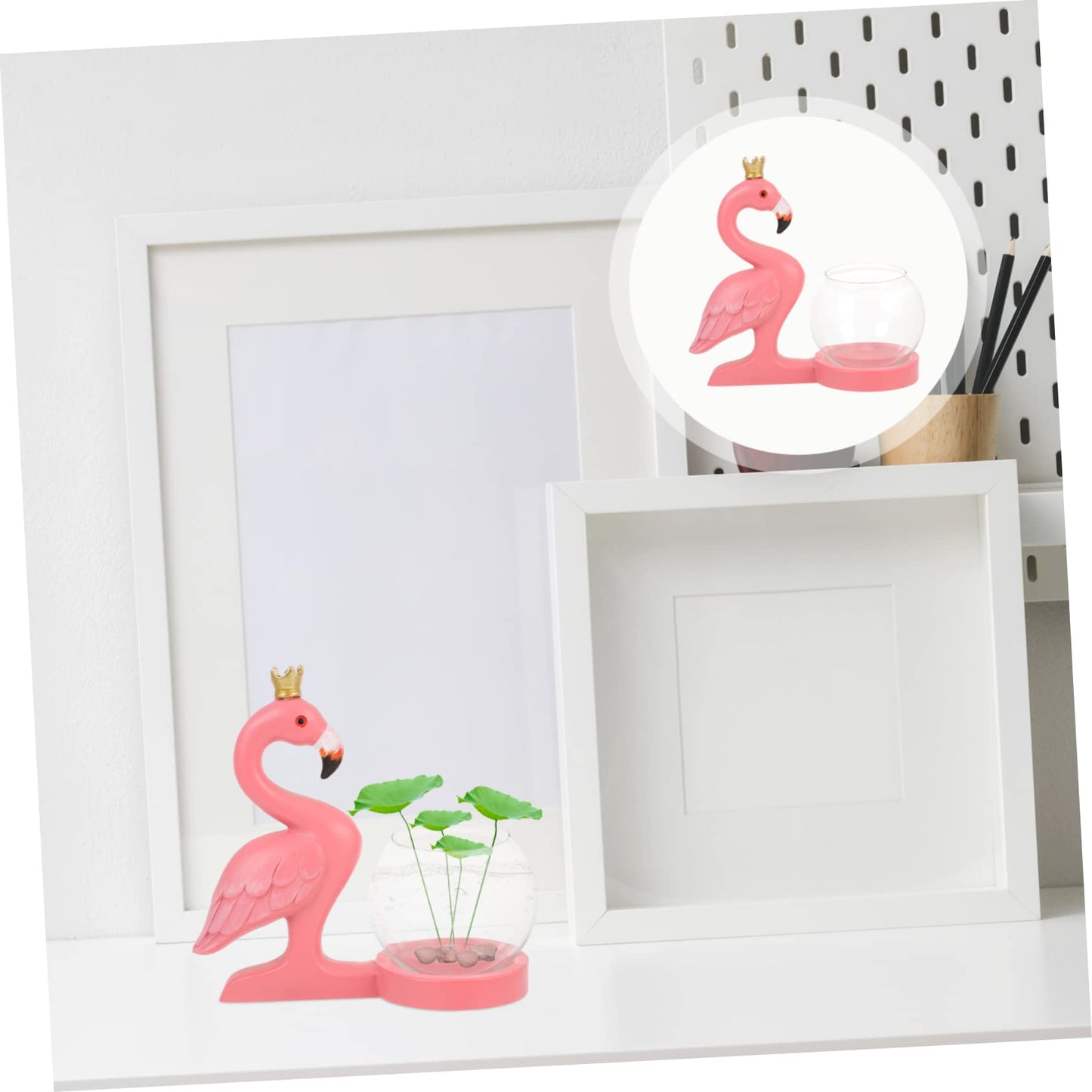 Hemobllo Creative Flamingo Hydroponic Plant Vase Glass Resin Desktop Terrarium for Air Plants Pothos Vine Centerpiece Home Decor with Removable Vase for Easy Cleaning