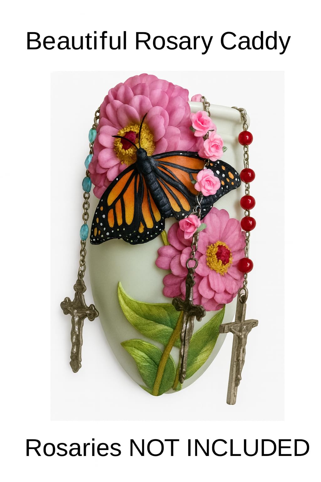Monarch Butterfly Wall Planter – Hand-Painted Hanging Vase with Zinnia Flowers – Wall-Mounted Small Planter Pot for Indoor Plant & Succulents – Wall Pocket Gift for Home Décor by SassyXpressions