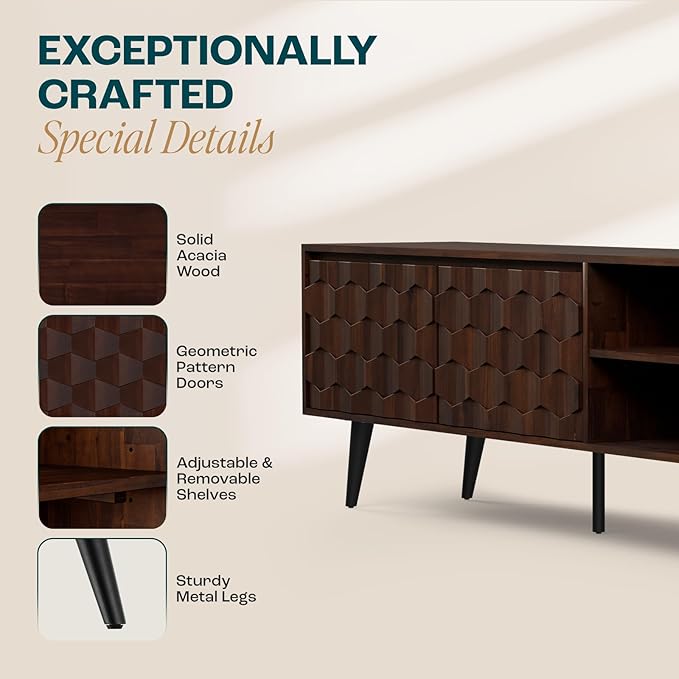 Bme Georgina 65 Inch Solid Wood TV Stand, Under 10 Minutes Assembly