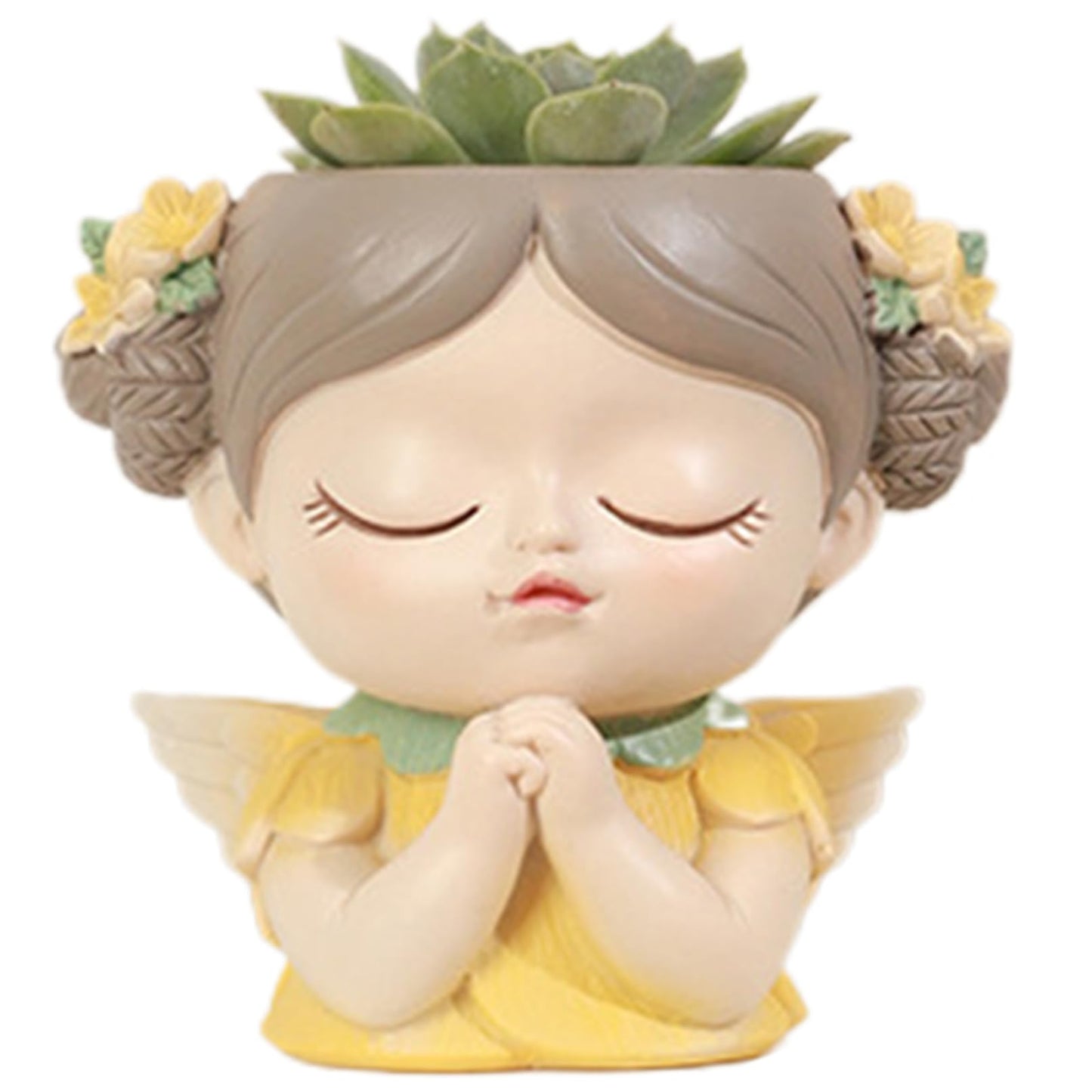 Face Planter Fairy Girl Face Pots Resin Plants Pot with Drainage Hole Small Cute Girl Face Succulent Pots for Indoor Outdoor Plants Tiny Cactus Thinking