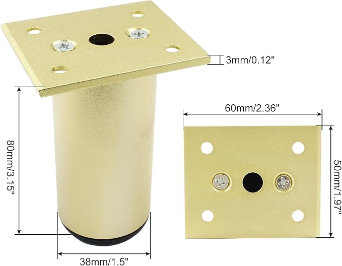 Set of 4 Aluminum Alloy Furniture Legs 3 Inch Height, 1.5 Inch Diameter