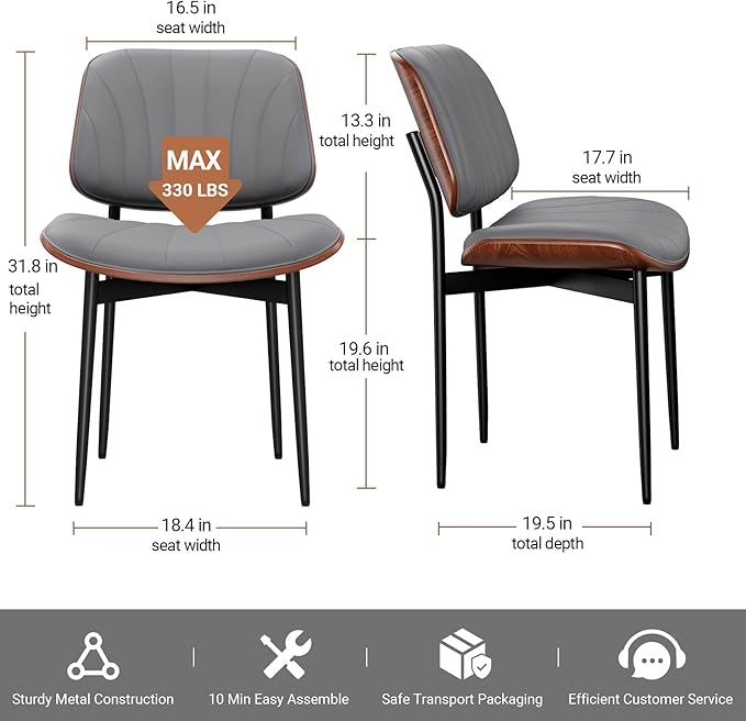 REONEY Dining Chairs Set of 4, Mid-Century Modern Upholstered PU Leather Chairs