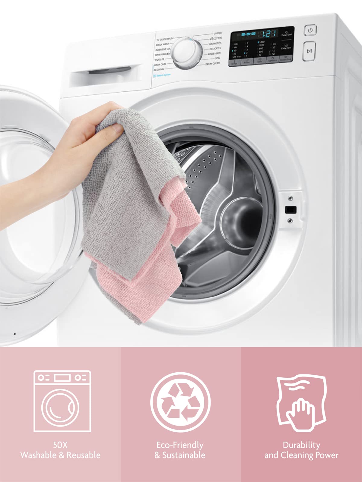 Fantasticlean Microfiber Cleaning Cloth Roll -75 Pack, Tear Away Microfiber Towels, 12" x 12", Reusable, Washable, Scratch Free, Ultra Absorbent Dishcloth for All-Around Cleaning Supplies (Pink)