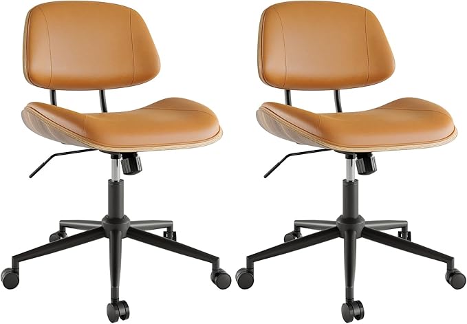 Armless Office Chair with Wheels, PU Leather Adjustable Height Desk Chair