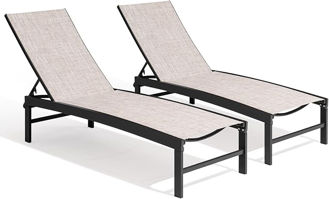 Crestlive Products Chaise Lounge Chair Outdoor Set of 2, Adjustable 5 Positions