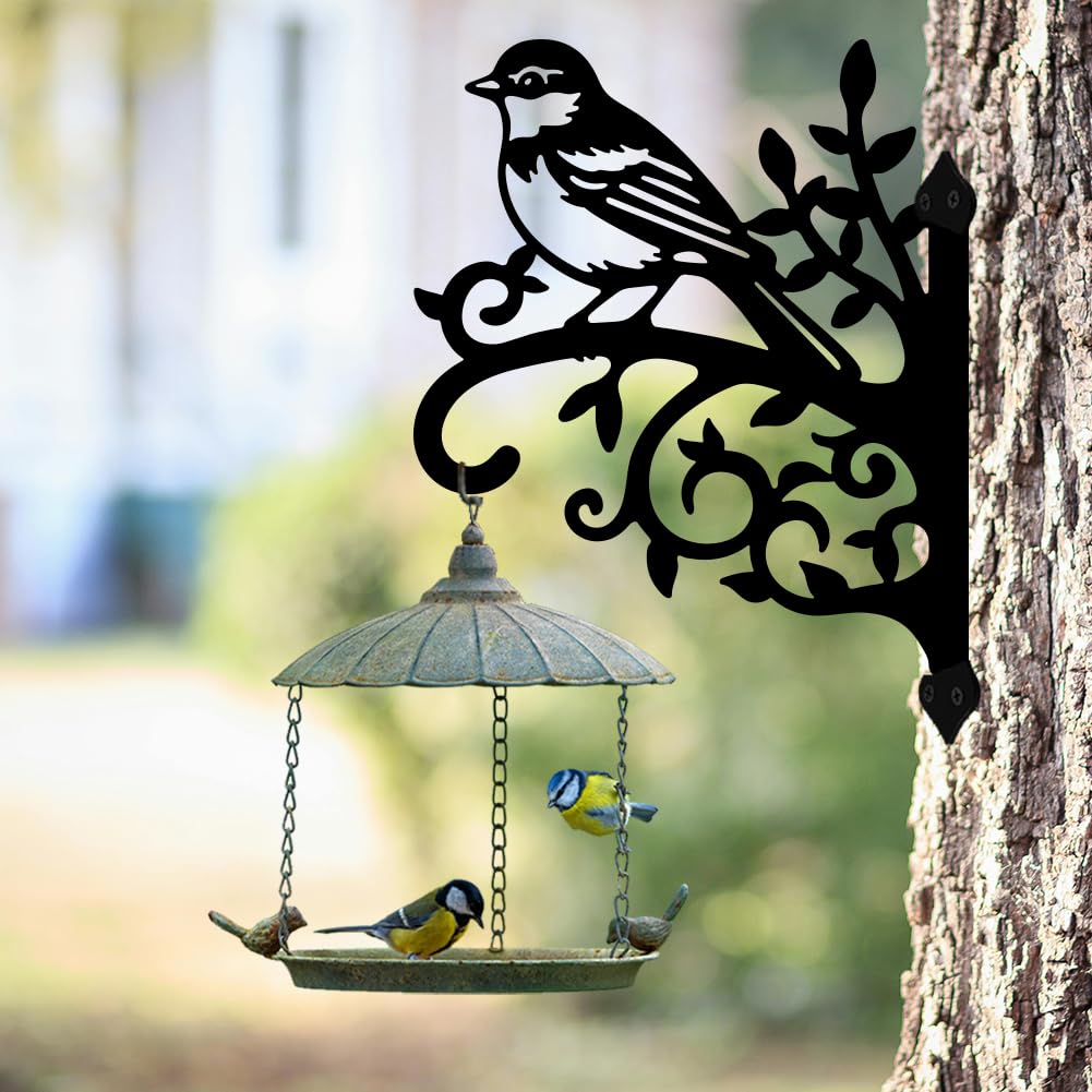 peacoblue Iron Plant Hangers Hooks 11.6"x15.2" for Outdoor Indoor Hanging Plants Flower Fern Pots Lantern Bird Feeder, Weather Resistant Metal Wall Holder for Porch Garden(Sparrow Bird on Branch)