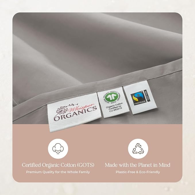 100% Organic Cotton Duvet Cover Queen Size - Naturally Soft Lightweight & Cooling Duvet Cover Set with Decorative Shams - Premium GOTS Certified 300 Thread Count Sateen Weave (Classic Grey, Queen)
