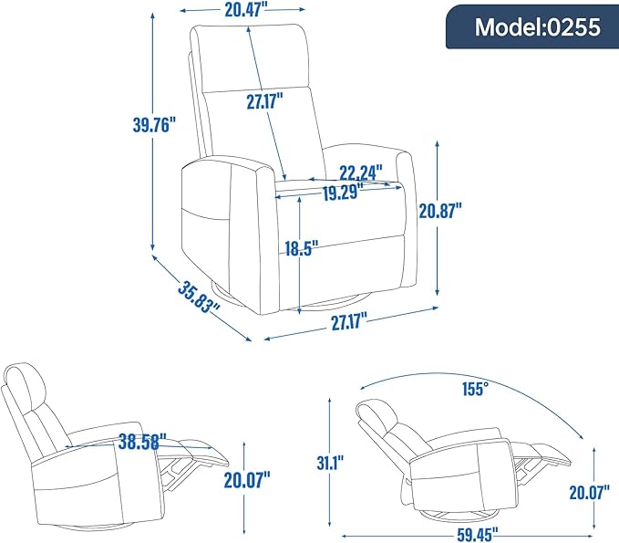 Trustyue Swivel Rocker Recliner Chair, 360° Swivel Recliner