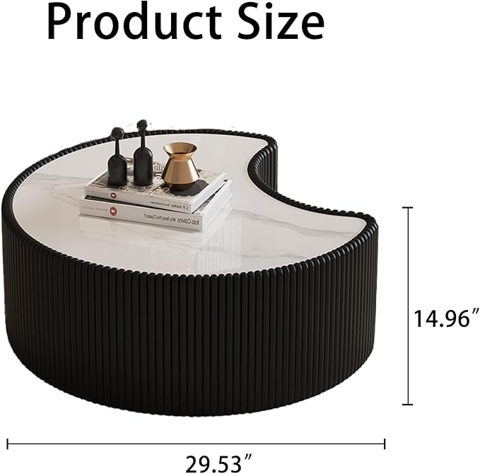 29.53" Marble Coffee Table, Modern Creative Moon Coffee Table