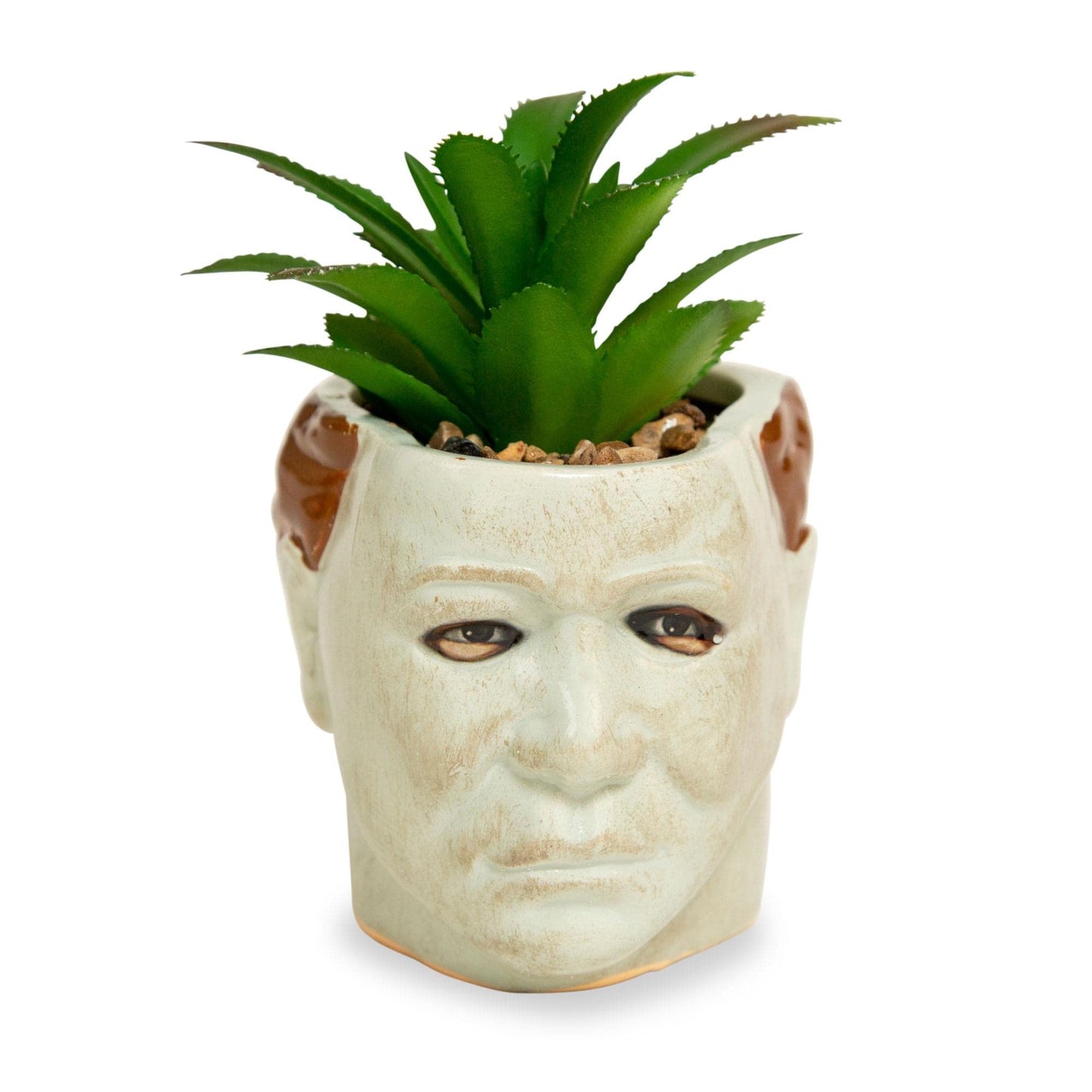 Toynk Halloween Michael Myers 3-Inch Ceramic Mini Planter with Artificial Succulent | Small Flower Pot, Faux Indoor Plant