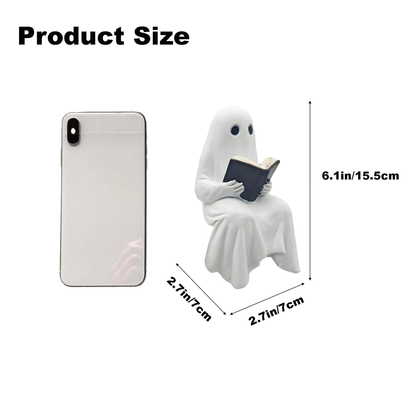 Qaoliffa Reading Ghost Figurine，Ghost Resin Ornament,Halloween Ghost Decorations for Desks, Bookshelves, and Living Rooms