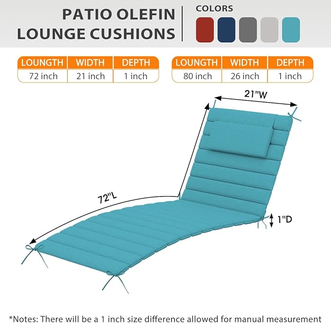 Sundale Outdoor Olefin Quilted Lounge Cushion Set of 4, Patio Foldable Chaise