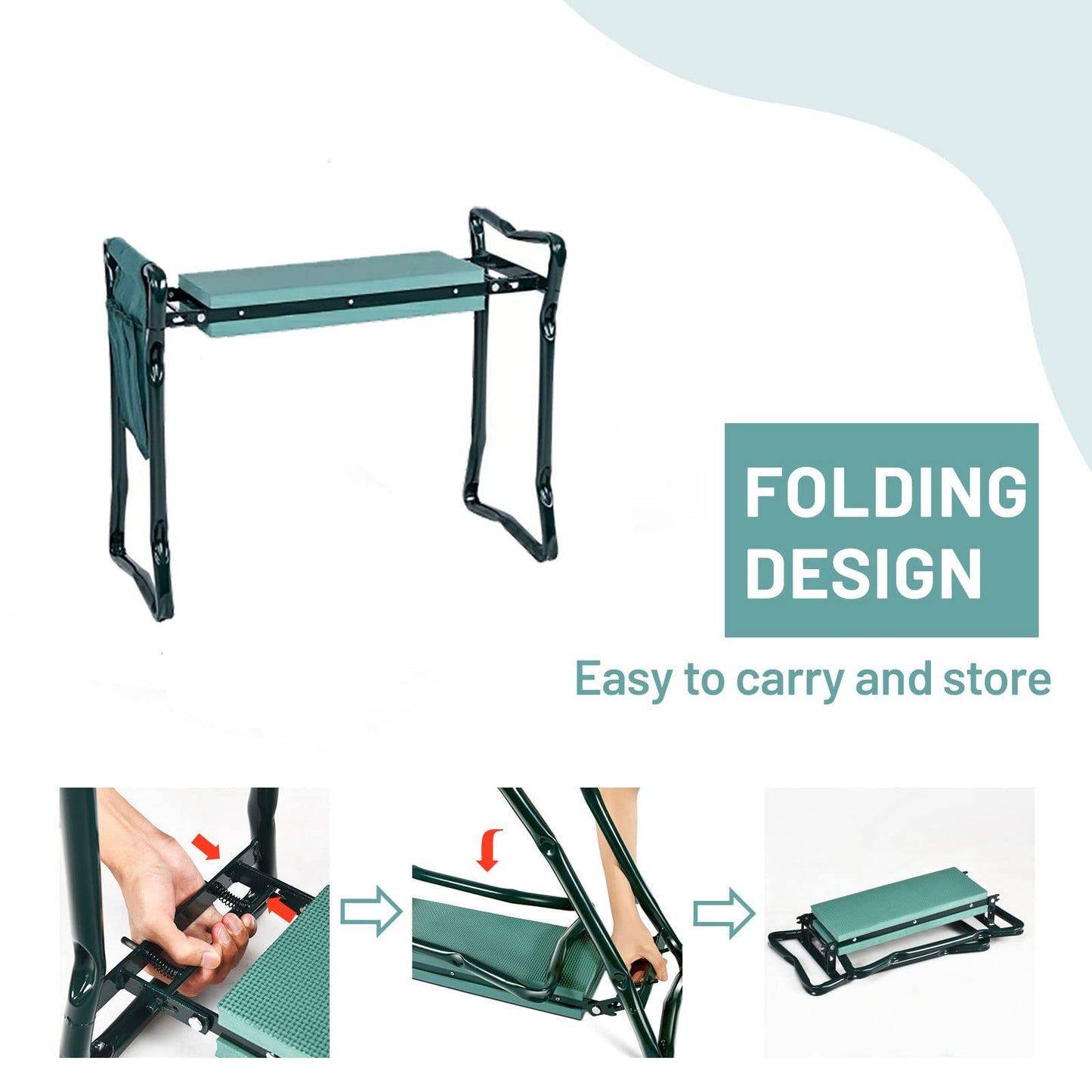 OFFICEJOY 2-in-1 Garden Kneeler & Seat, Folding Seat w/EVA Foam Kneeling Pad & Removable Tools Pouch, Sturdy Steel Frame, No Assembly, Portable Heavy Duty Garden Stool for Women & Men