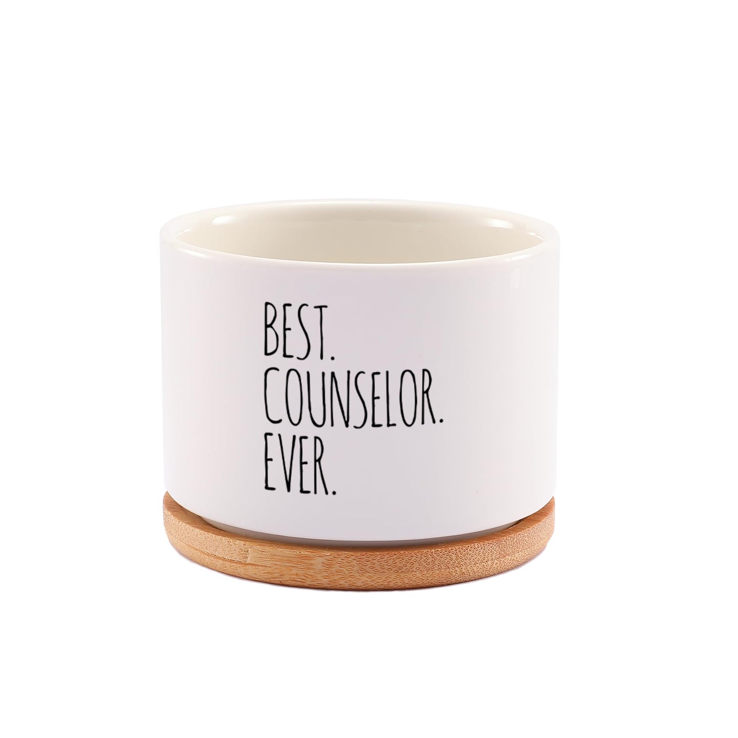 Best Counselor Ever Counselor Gifts Ceramic Succulent Plant Pot with Bamboo Tray Round Mental Health Therapist School Counselor Psychologist Home Office Decor Plant Lover 3.5 Inch White (No Plants)