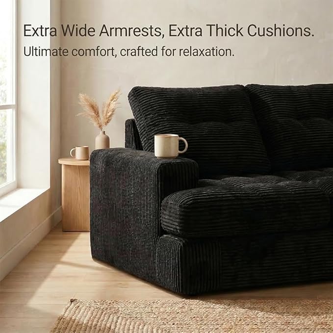 85" Corduroy 3 Seater Sofa in a Box, High-Density Foam Couch, No Assembly