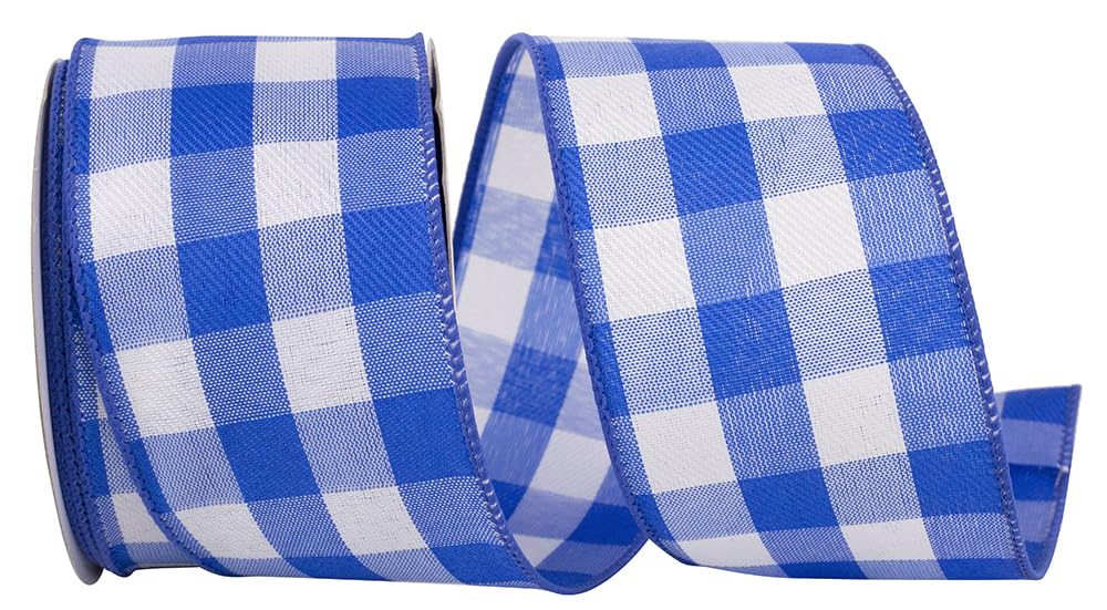 Royal Blue Plaid Wired Ribbon - 2 1/2" x 10 Yards, 4th of July, America 250, Father's Day, Presents, Wreath, Police Support, Birthday, Wedding, Farmhouse, Veterans Day, Labor Day, School Graduation