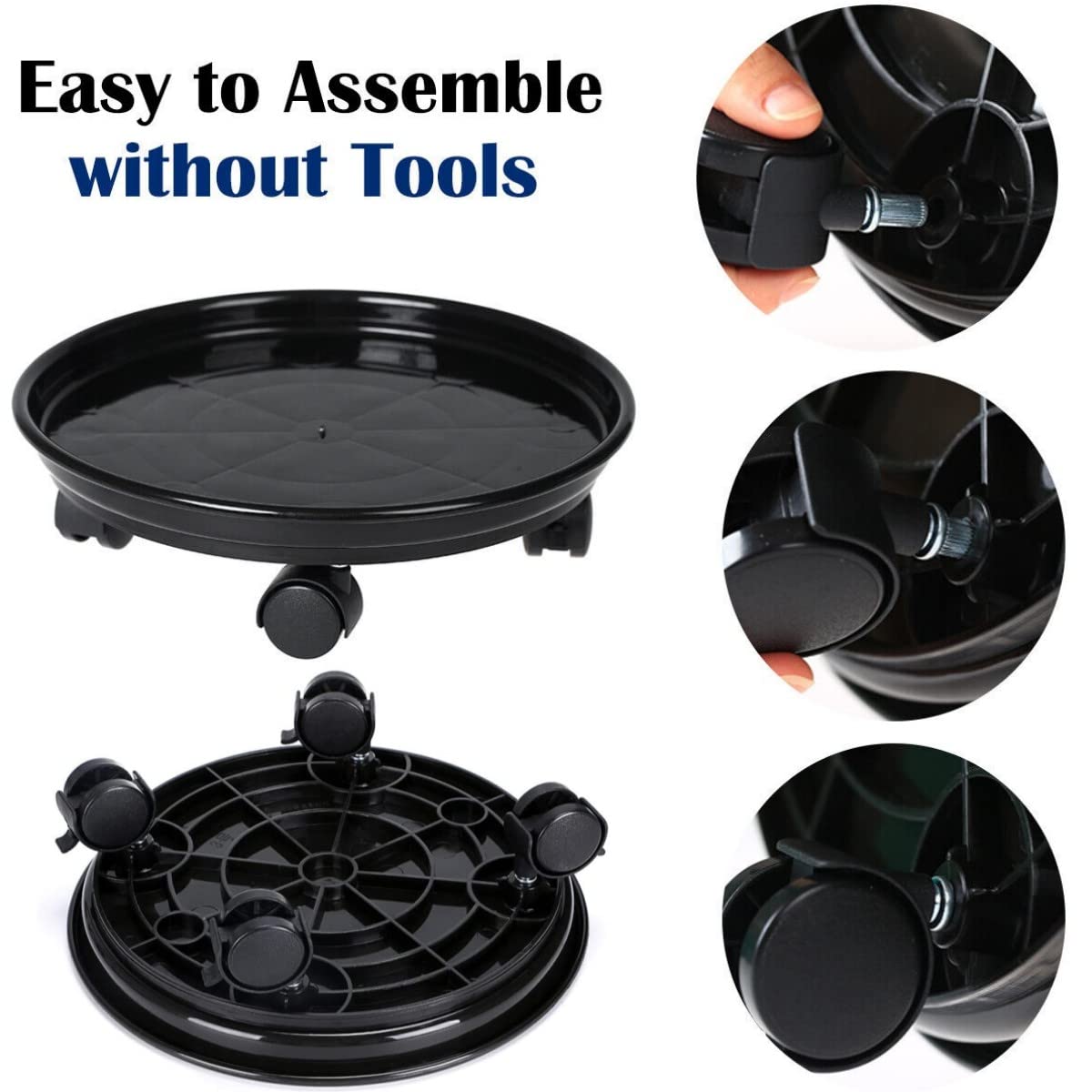 Yiting Plant Caddy with Wheels Heavy-Duty Rolling Plant Stand with Wheels Plant Dolly with Casters for Indoor and Outdoor Plant Roller Base Plant Saucer Mover (13 inch, Black)
