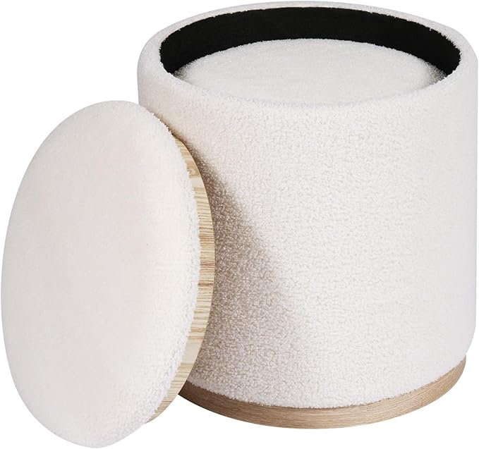 PINPLUS Round Ottoman with Storage Set of 2, Vanity Stool with Tray Storage