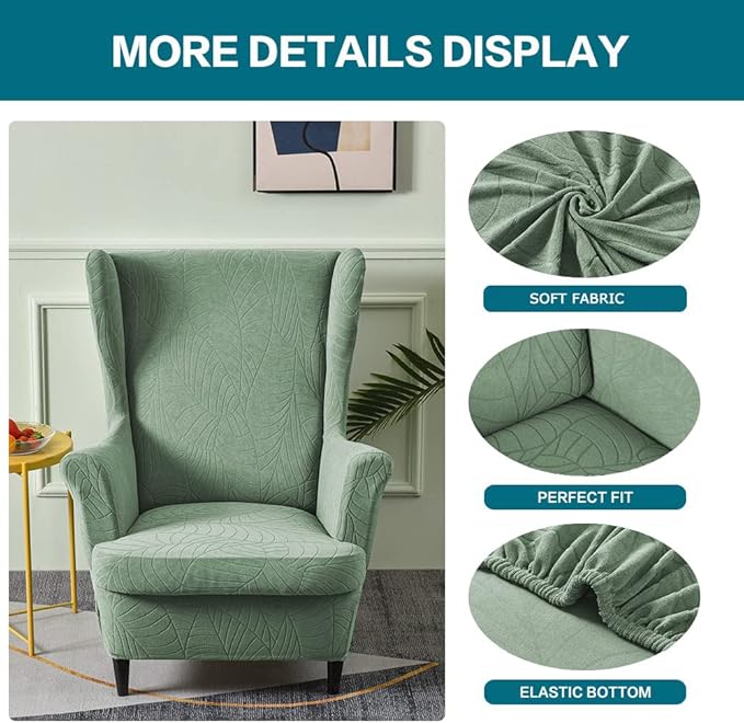 KRFOONN Stretch Wing Chair Slipcovers Jacquard 2 Piece Wingback Chair Covers